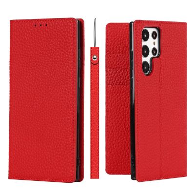 China Card Slot Shockproof Stand Genuine Factory Flip Magnetic Wallet Case Leather Phone Case For Samsung Galaxy S22 S21 Ultra Wallet Case for sale