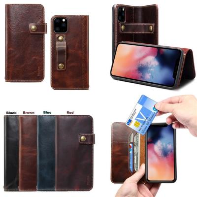 China Genuine Leather Vintage Shockproof Cowhide Flip Wallet Phone Case with Card Holder for iphone 14 pro 13 12 Max Genuine Leather Wallet Case for sale