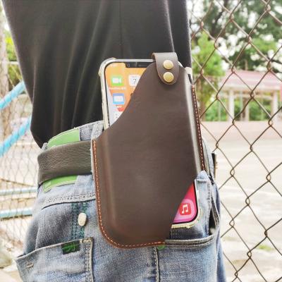 China Outdoor Sports Crazy Horse Men's Cell Phone Waist Pouch Phone Pouch Purse Phone Buckle Shockproof Genuine Leather Holster for sale