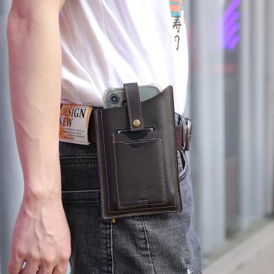 China Crazy Horse Universal Genuine Leather Cell Phone Case Cover Waist Pocket Belt Shockproof Genuine Leather Holster For iphone 13 12 pro max for sale