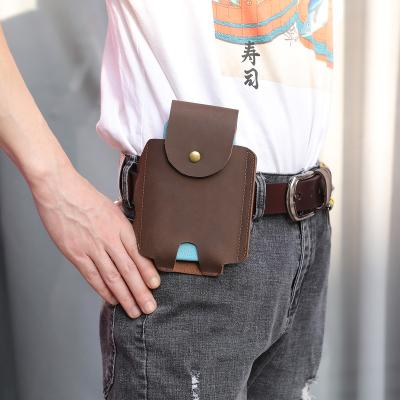 China Crazy Genuine Leather Cell Phone Pocket Holder Belt Purse Phone Case Vintage Universal Outdoor Current Shockproof Crazy Genuine Leather for sale