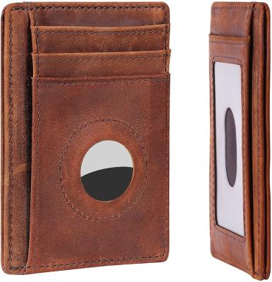 China Anti-theft Airtag Wallet Minimalist Genuine Leather Smart Card Holder RFID Blocking Airtag Slim Wallet Men Leather Holder for sale