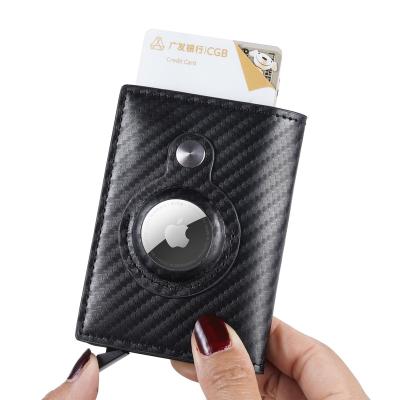 China Anti-theft Magnetic Noise Up Airtag Wallet Silver Airtag Wallet Airtag Wallet Aluminum Carbon Fiber Leather Men RFID Card Holder Slim Minimalist Metal Anti-theft for sale