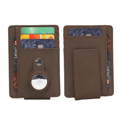 China Anti-theft Smart Genuine Leather Magnetic Clip Wallet Airtag Money Clip Wallet Men Button Airtag Wallet Bifold Front Pocket Wallet for sale