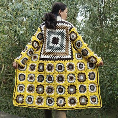 China Handmade Anti-Wrinkle Crochet Coat Length Sleeve - Grandma Women's Tall Square Cardigan Yellow for sale