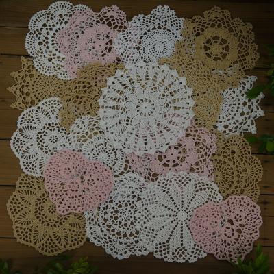 China 18 pcs viable lot crocheted doilies beige pink white 6