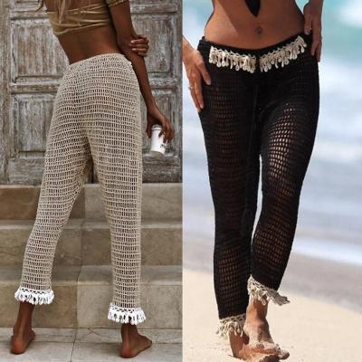 China Breathable Handmade Crochet Coverups Beach Long Pants Swimsuit Shell Lace Beachwear Hot Pants - EMW Fashions for sale