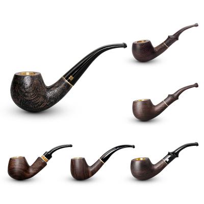 China High grade creative cheap ebony wood smoking wooden smoking pipe with metal bowl for sale