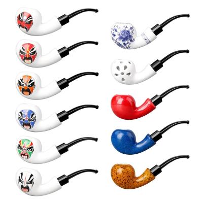 China Tobacco Classic Smoking Ceramic Smoking Pipe With Colorful Peking Opera Masks Bent Acrylic Mouthpiece Custom Than Model Logo Factory Direct Selling for sale