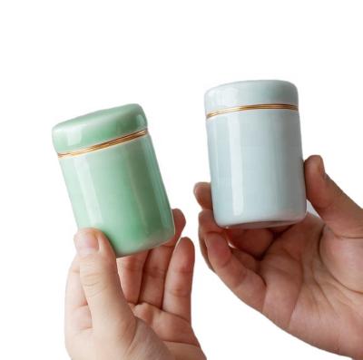 China Modern Portable Mini Ceramic Stash Jar Airtight Tea Tobacco Storage Container Food Grade Healthy Humidifier for sale