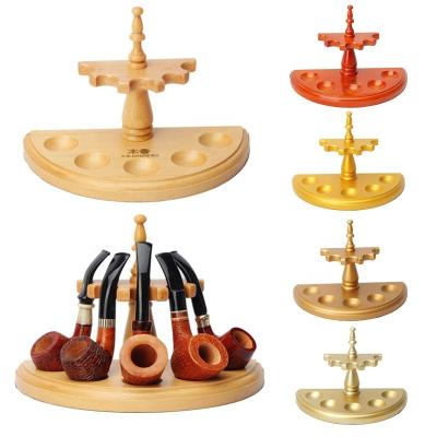 China Traditional Logo Smoking Pipe Rack Custom Pipe Accessories Roman Half Round Wooden Tobacco Pipe Rack 5 Seats for sale