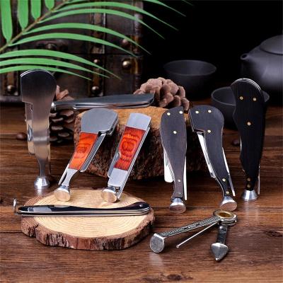 China PU leather Multiple Function Three In One Tobacco Pipe Cleaner Knife Tools Wooden Smoking Pipe Scraper for sale