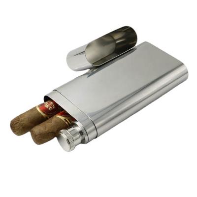 China Cigar Storage Durable 304 Stainless Steel Cigar Humidor Tube 2oz Flask Cigar Accessories for sale