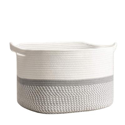 China Sustainable Novel Design Morden Craft Square With Handles Books Woven Cotton Rope Basket for sale