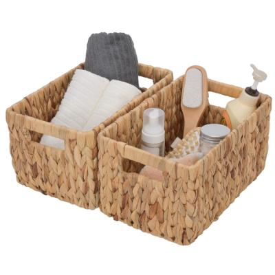 China Sustainable High Quality Handwoven Storage Baskets With Cutout Handles Water Hyacinth Wicker Baskets for sale