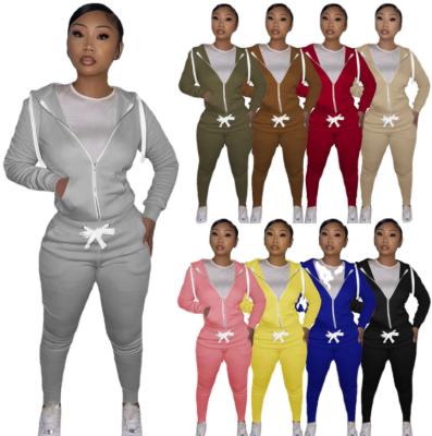 China Women Winter Velvet Sweater Sustainable Sports Suits Winter Thick Hooded Women Zipper Two Piece Set for sale