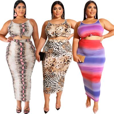 China New Arrival Breathable Leopard Print Bodycon Plus Size Dress Two Piece Set Skirt 2 Piece Suit for sale