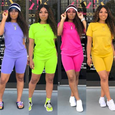 China 2021 New Arrivals Women Summer Fashion Casual O-Neck Clothing Elegant 2 Piece Short Set 2 Piece QUICK DRY Set Women for sale