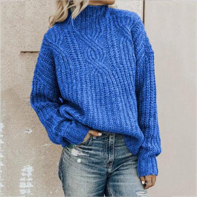 China Anti-pilling 2021 European and American new twist knit turtle neck sweater oversized women's tops pullover sweaters the half top for sale