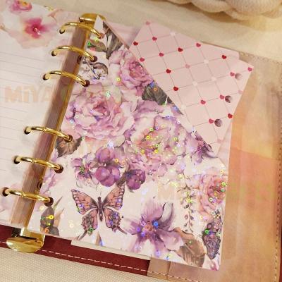 China Custom Plastic Paper Laminated Rainbow Peony Floral Printed Marquee Loading Pocket For Planner for sale