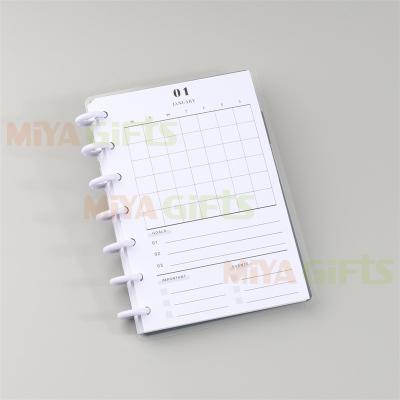 China Custom printed discbound white bright paper fill black print inserts no planner agenda racks for sale