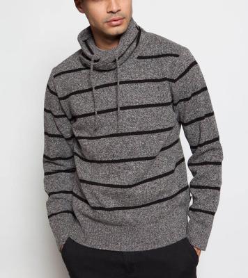 China Mens 100% Lambswool Knitted Striped Sweater Anti-Shrink With Drawstring for sale