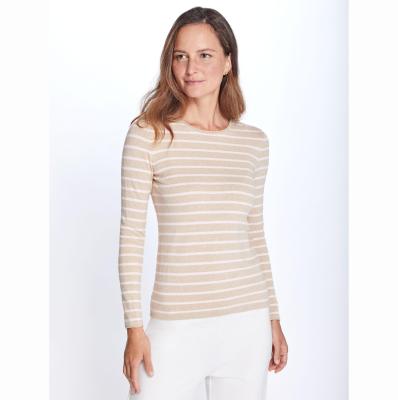 China 54% COTTON / 44% MODAL / 2% anti-pilling WOMEN'S PULLER KNITTED SPANDEX STRIPE SWEATER for sale