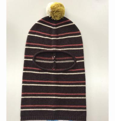 China 55% WOOL/20% COMMON WOMEN'S KNITTED COTTON/25% NYLON BALACLAVA STRIPE WITH POM POM for sale