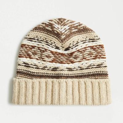 China PEOPLE MEN'S 100% LAMB WOOL REVERSE JACQUARD KNITTED HAT for sale