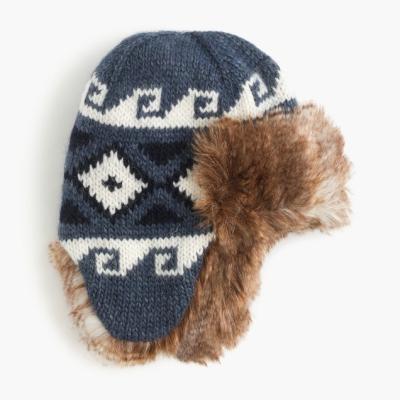 China COMMON BOY'S 50/40/10 Wool/Acrylic Alpaca KNITTED INTARSIA TRAPPER WINTER HAT for sale