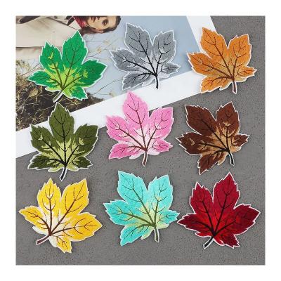 China Handmade Wholesale Color Maple Leaf Patches Custom High Quality Garment Logo Sequin Leaf Felt Embroidery Patch for sale