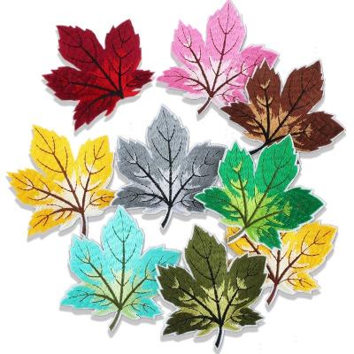 China Handmade Custom High Quality Color Maple Leaf Embroidered Fabric Patch Iron On Leaf Embroidered Label Bag Patch for sale