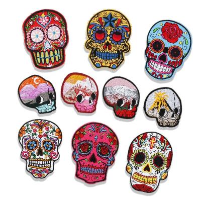 China Skull Embroidery Patch Iron On Felt Embroidery Main Garment Woven Logo Patch High Quality Handmade Custom Made Patch for sale