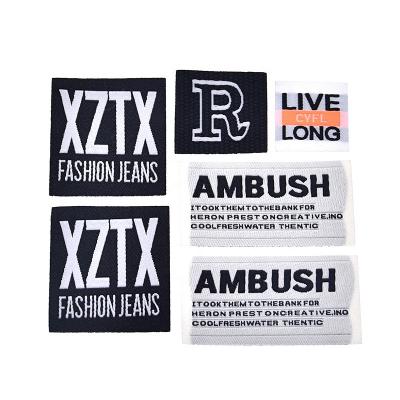 China Washable Promotional Custom Black Woven Label Apparel Taggs Labels Printed 100% Soft Organic Garment Labels for sale