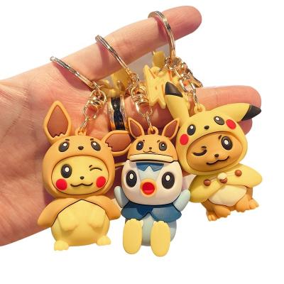 China Kawaii Pokemoned Anime Cartoon PVC Ring Silicone Pikach Keychain For Principal School Bag 3D Cartoon Rubber Custom Pet Key Chain Promotion Gifts for sale