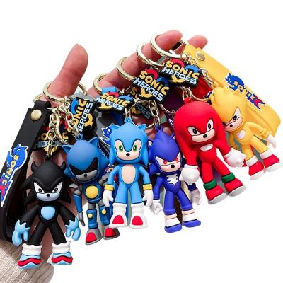 China Cartoon Anime Mouse Bags And Key Chains Etc. 3D Kawaii Sonic Car Pvc Key Ring Chain Custom Cute Silicone Cartoon Supersonic For School Bag for sale