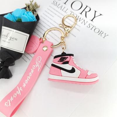 China Bags and keys etc. 3D sale key chain. Hot Custom Aj Sneaker Key Ring Cartoon Pvc Pink Aj Metal Key Chain Silicone Shoes Car Styling for sale