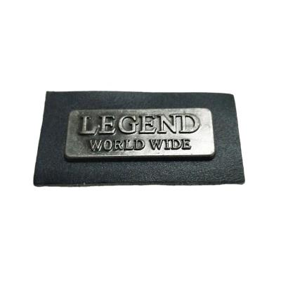 China Real workable black leather patch with silver metallic plate patch of jacket leather for sale