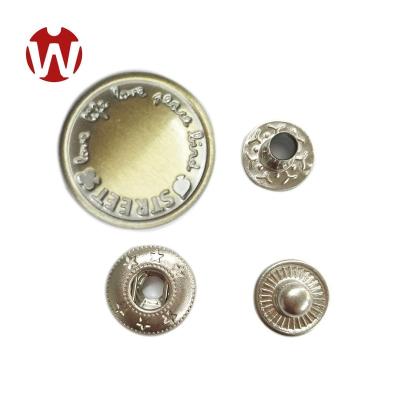 China Sustainable Garment 13mm Metal Embossed Logo Snap Button Useful Accessory for sale