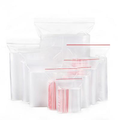 China Recyclable Clear Handle Self Press Seal Zip Lock Plastic Bags With Red Side Transparent Zip Lock Plastic Bag for sale