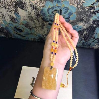 China Natural Amber Square Pendant Flower Chain Exquisite Southern Red Stone Necklaces FASHIONABLE for sale