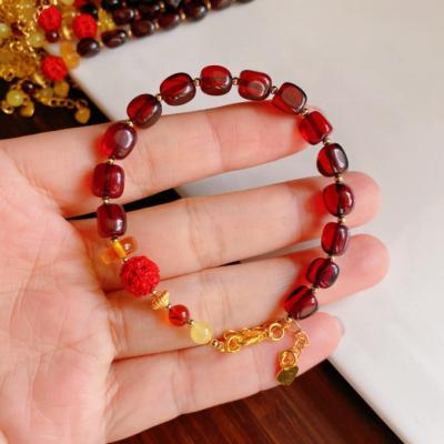 China Natural Blood Noble Romantic Amber Cinnabar Heart Bracelet for Love Wedding Jewelry for sale