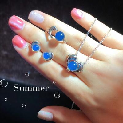 China Wholesale Fashion Cute Dolphin Shape Natural Jewelry Set Amber 3 Pieces Jewellry Sets Mexican Blue Fashion Jewelry Sets for sale