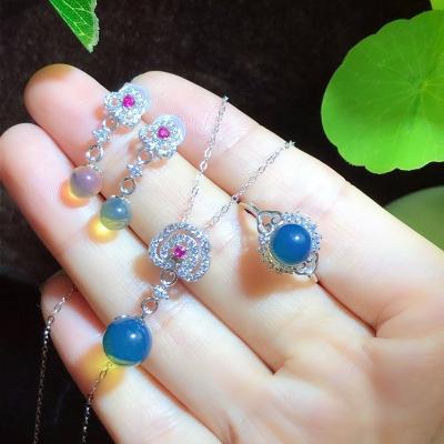 China CLASSIC Wholesale Natural D&Y Jewelry Set Amber 3 Piece Jewellry Set Fashion Mexican Blue Jewelry Set With Pink Zircon for sale