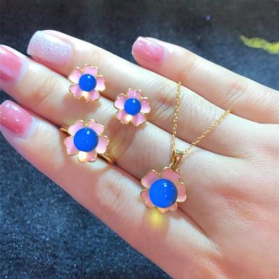 China D&Y Cute Miss Lady Cherry Blossoms Wholesale Natural Jewelry Set 3 Piece Amber Mexican Blue Fashion With Zircon for sale