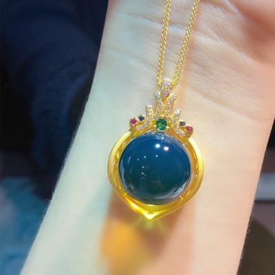 China D&Y CLASSIC Crown Lamber Amber Beads Jewelry Customized Natural Stone Gold Plated Necklaces Beads Necklaces for sale