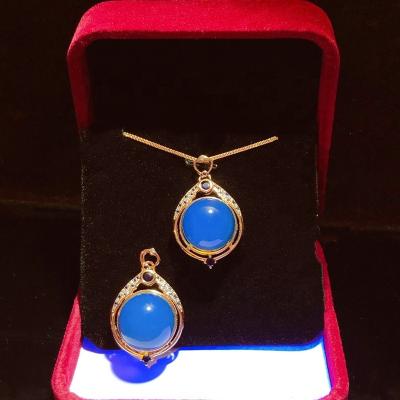 China D&Y CLASSIC High Quality Noble Mexican Blue Amber Jewelry Customized Sterling Silver Gemstone Necklace for sale