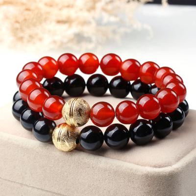 China Wholesale TRENDY Fashion Copper Gold Plated Natural Agate Crystal Charm Beaded Bracelets For Couples for sale