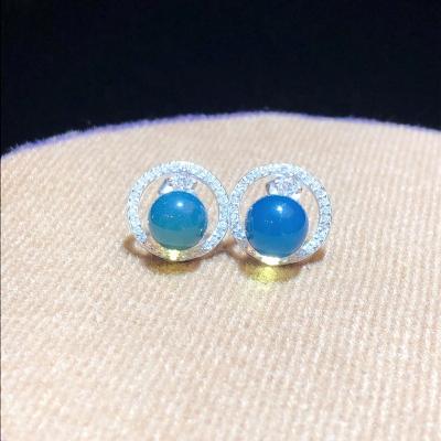 China CLASSIC S925 Sterling Silver Amber Earrings for Wholesale Mexican Natural Blue Women's Amber Earrings Elegant Women Jewelry for sale