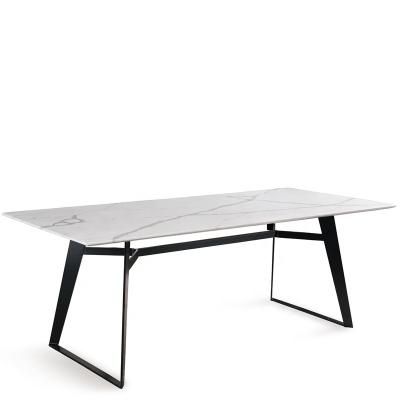 China Europe Dining Table Set Marble Powder Coated Steel Black Leg for sale